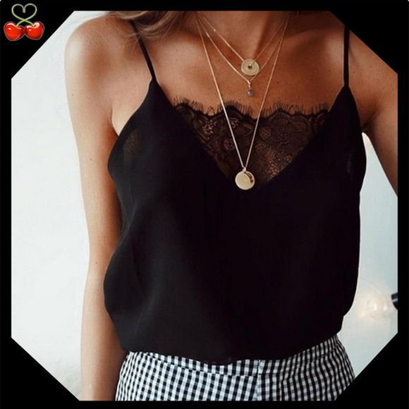 Mary's Cherries Boutique Tops - 🍒NEW medium black tank top👚lace insert cami
